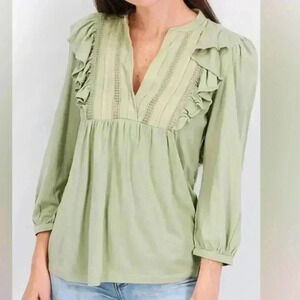 Lauren Ralph Lauren Sage Green Boho Peasant Blouse XXL